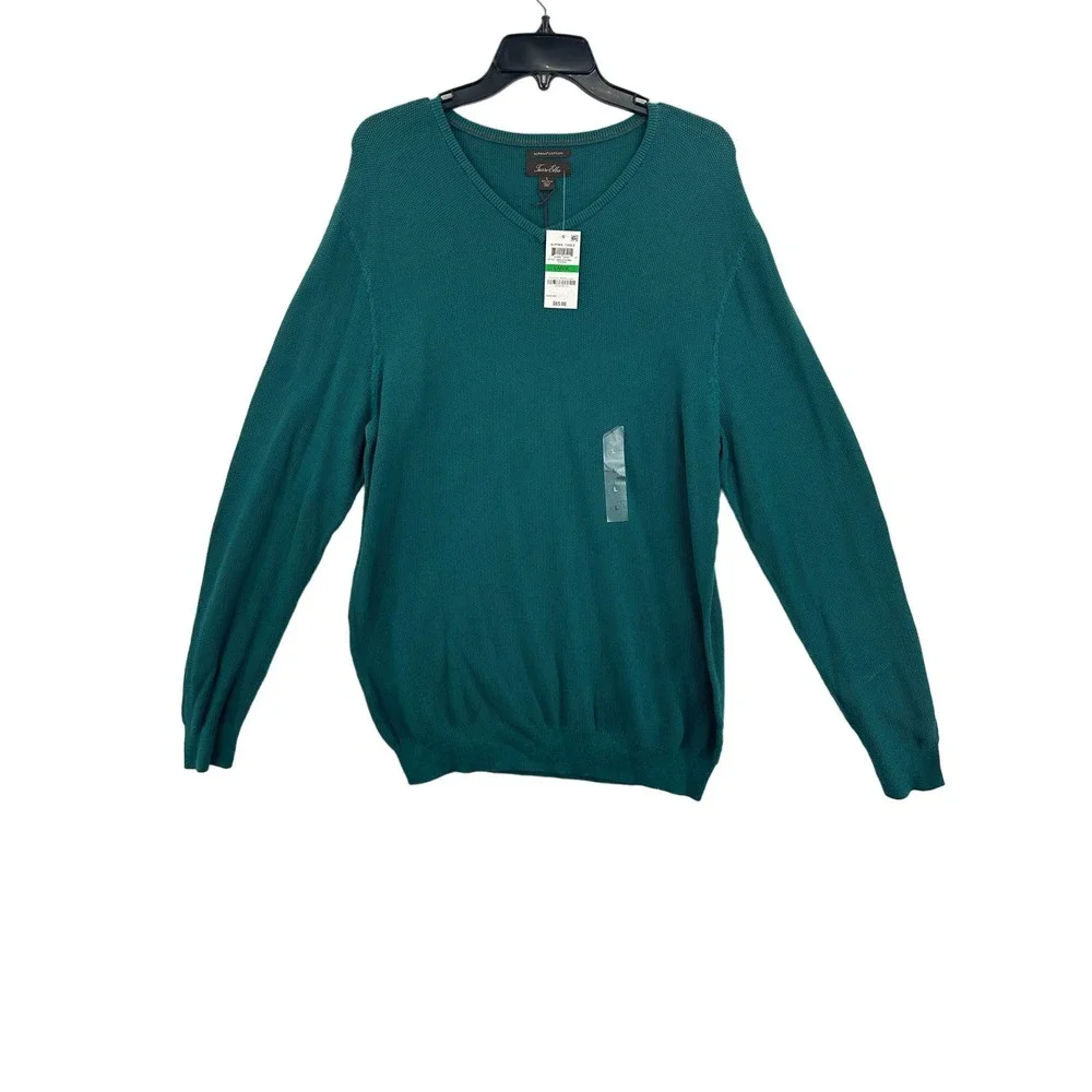 Tasso Elba Mens Green Seed Stitched Supima Cotton Sweater Top‎ Large